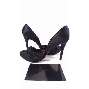 NWT 898 Walter Steiger Women's black Satin Ruched Knot Bowed High Pumps Sz 39.5